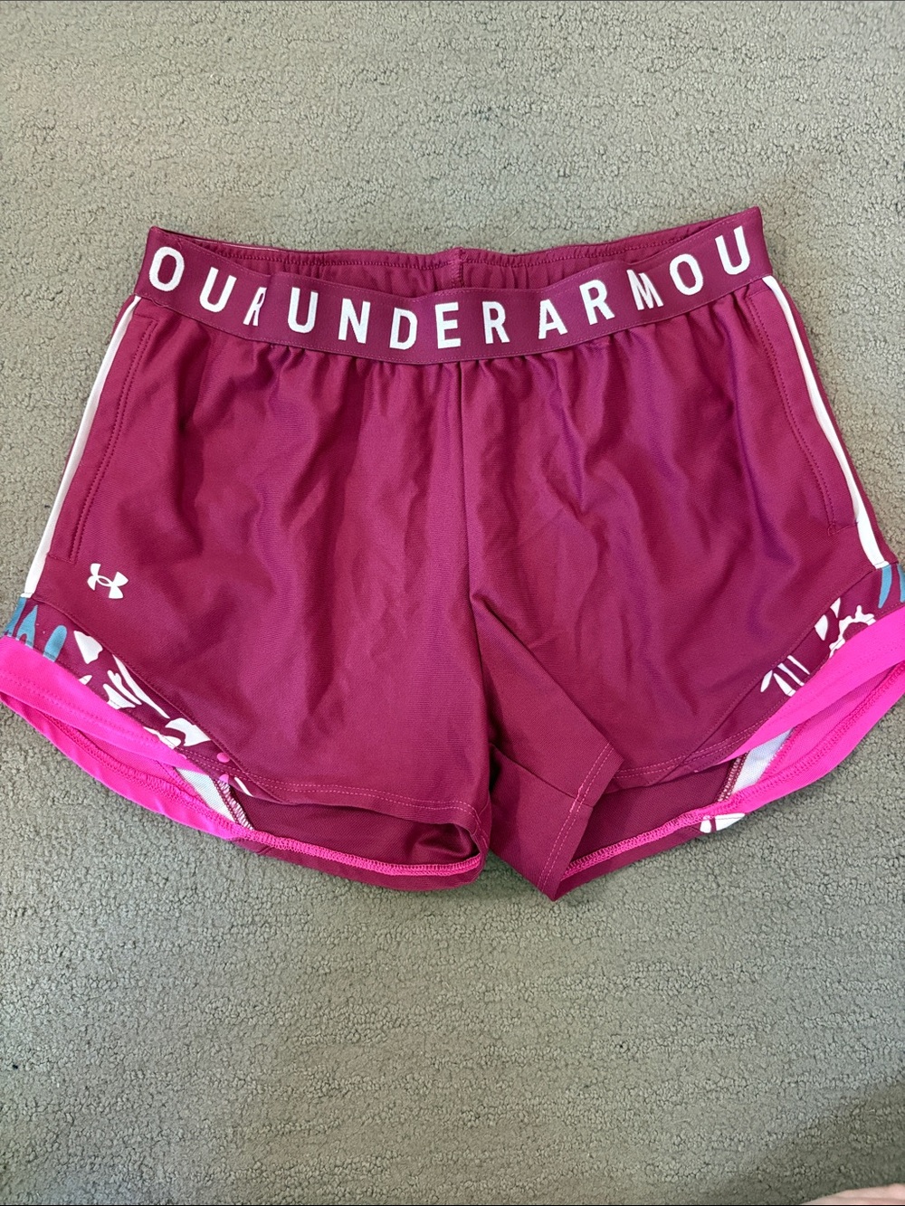 Under Armour Women's Burgundy Athletic Shorts with Pink Trim